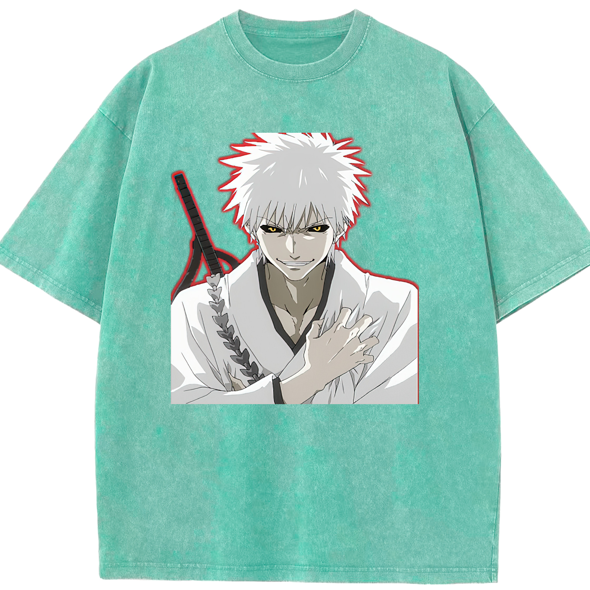 （画像用） ブリーチ 黒崎一護（くろさき いちご）BLEACH Kurosaki Ichigo 綿100% ヴィンテージ風 半袖Tシャツ（フロントプリント）